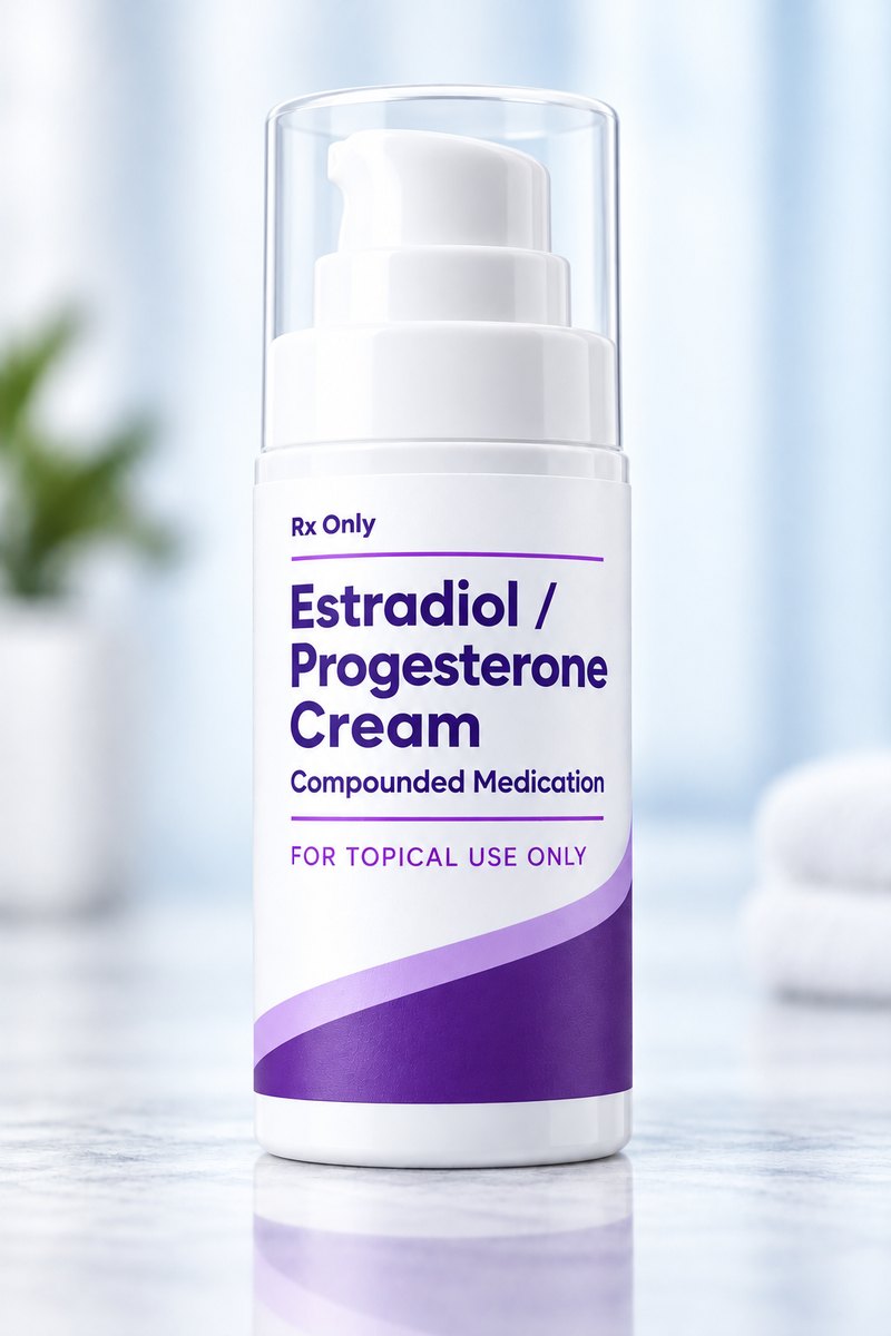 Compounded estradiol / progesterone cream pump bottle